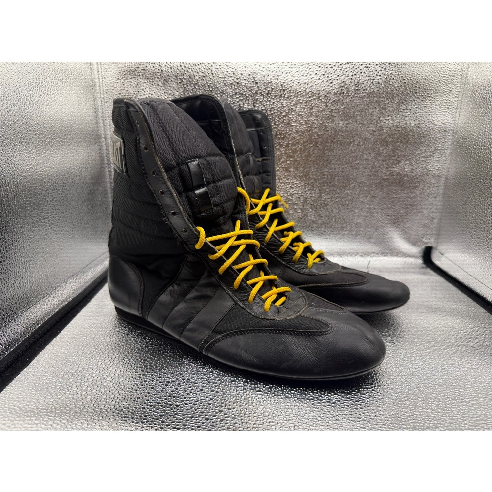 Size 11.5 Everlast High Top Black Gold Mens Leather Wrestling Boxing Boots
